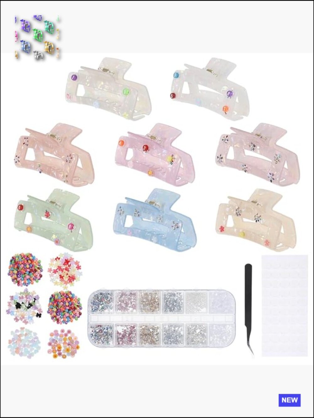 DIY Hair Claw Clips Kit Acrylic Claw Clip with Letters Beads Resin Rhinestones